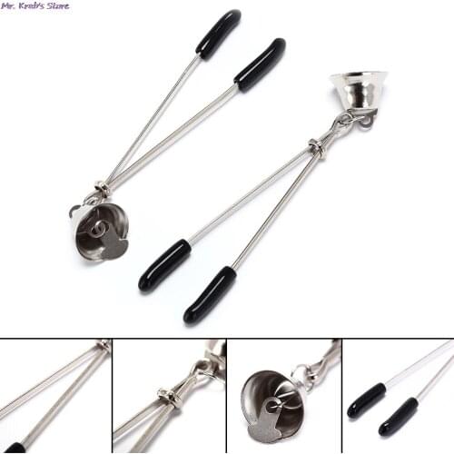 Body jewelry 1 Pair Metal Chain Bell Nipple Clamps Novelty Golden Erotic Breast Clips for Women