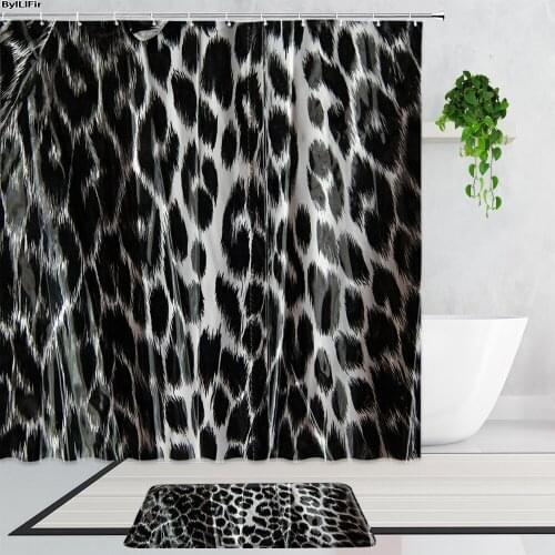 Fashion Gray Purple Leopard Print Color Cheetah Shower Curtains Personality Art Bathroom Decor Curtain Non-Slip Bath Mats Rug