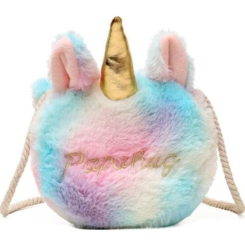 Women Fashion Vintage Mini 2021 New Luxury Casual Unicorn Plush Cute Elegant Evening Zippers Print Shoulder Bag