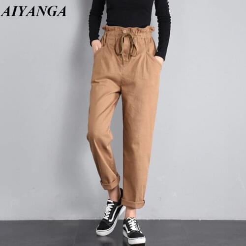 New 2019 Spring High waist pants women pants Loose streetwear black cargo pants women capris Casual trousers female