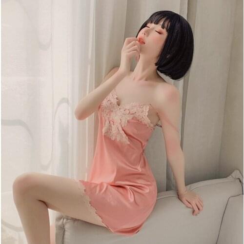 Woman Night Sleepwear Silk Lingerie V Neck Plus Size Women Lace Nightwear Nightowns Embroidery Split Sleep Dress Home Clothes