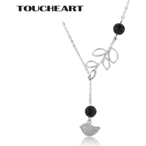 TOUCHEART Silver Bird Stainless Steel Necklace For Women Lava Stone Bead Pendant Charm Chain Holder Statement Necklace SNE180059