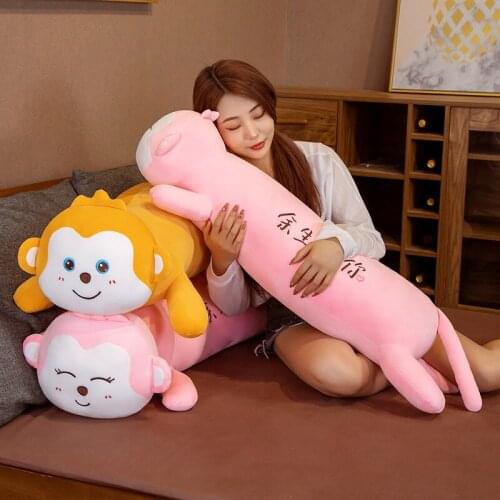 65/95CM Kawaii Long Strip Pink Monkey Soft Animal Plush Stuffed Toy Pillow Sofa Decor for Children Girlfriend Birthday Gifts