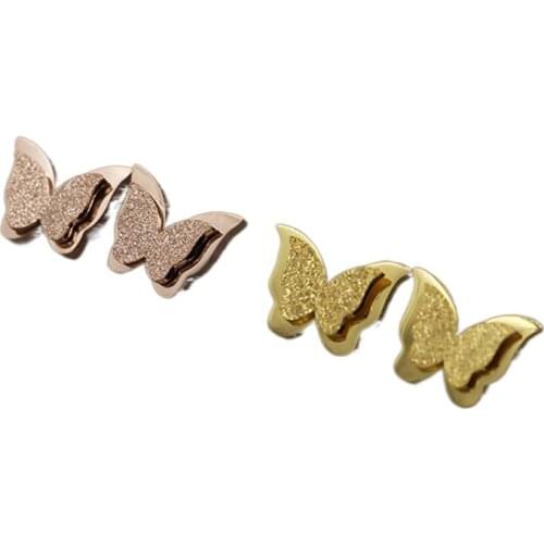 Free Shipping Small Butterfly Rose Gold Color / Gold Colour / Silver Color Stainless Steel Stud Earrings