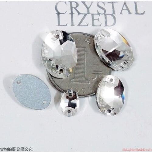 144pcs/Lot Clear Crystal Rhinestone Oval Shape Glass Sew On Stone Wedding Dress Decoration Diy Accessories FlatBack Buttons