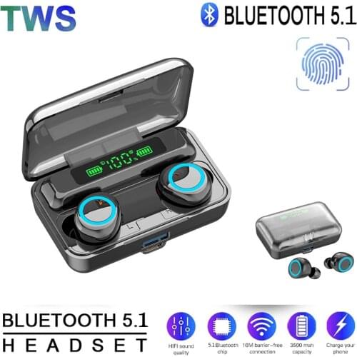 F9-3 TWS Bluetooth-compatible 5.1 Earphones Wireless Headphones With Mic Sports Wireless Earbuds 9D Stereo Headsets Earbuds