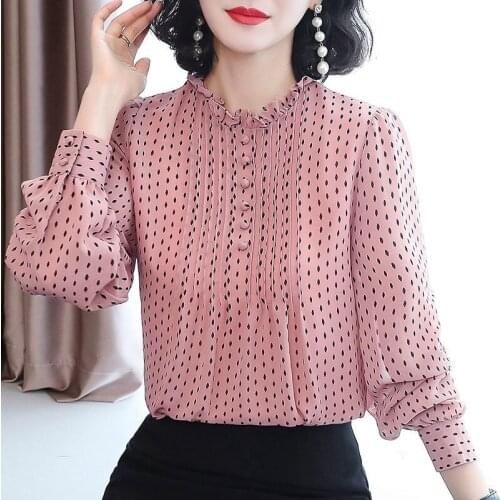 Spring Summer Style Women Chiffon Long Sleeve Shirts Blouses Print Casual Loose Fashion Large Size Tops Blusas MM0312
