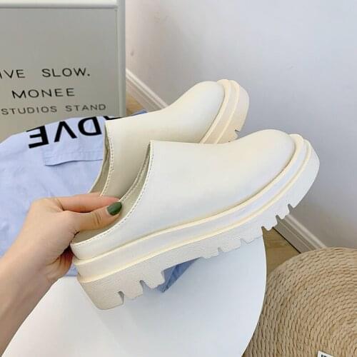 New 2021 new solid color thick-soled mule shoes ladies sandals round toe spring and summer fashion shoes XL 43 slippers