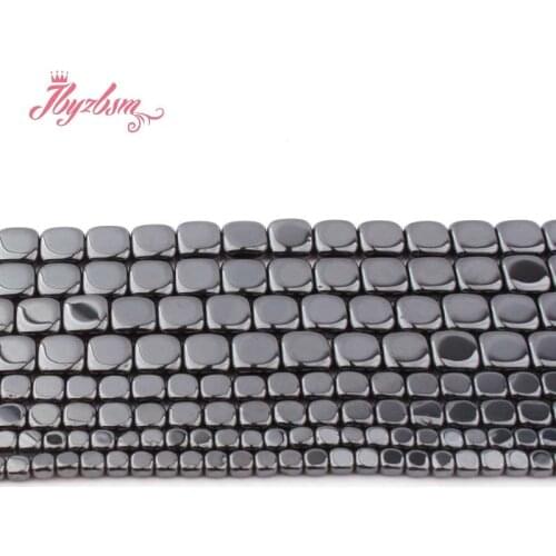 3/4/6mm Natural Hematite Flat Square Black Loose Stone Beads For DIY Necklace Bracelet Jewelry Making Strand 15" Free Shipping