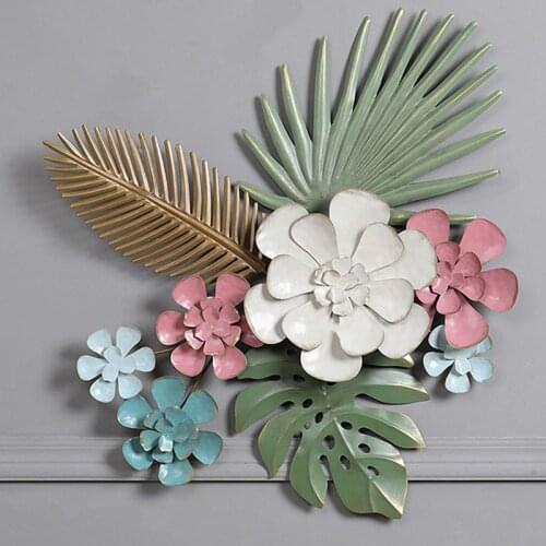 European Light Luxury Wrought Iron Simulation Flower Leaves Wall Hanging Crafts Home Hotel Office Wall Sticker Mural Decoration