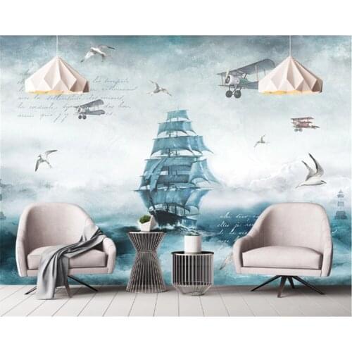 Beibehang behang Photo Wallpaper Stereo Airplane Sailing Boat Sea Mural Background Wallpaper Home Decoration 3D Papel De Parede