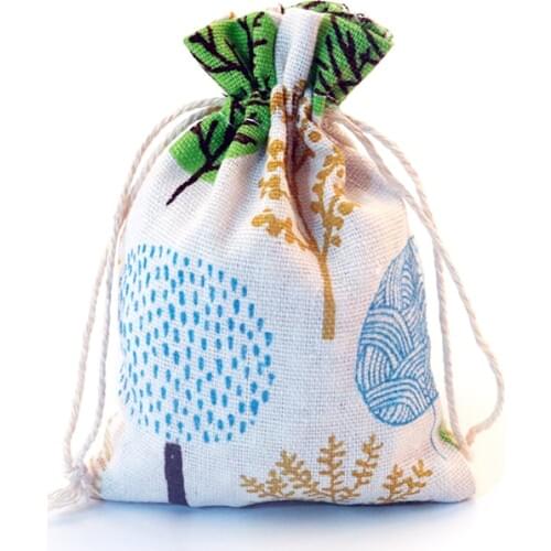 Hot Sale 50pcs/lot Trees Design Cotton Bags 10x14cm Wedding Favors Linen Drawstring Gift Bag Muslin Candy Jewelry Packaging Bags