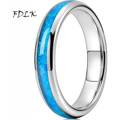 4mm Rings For Men Women Stainless Steel Ring Blue Fire Opal Inlay Luxury Wedding Band Engagement Rings Jewelry anillos mujer