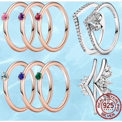 New 2021 Valentines Day Cool Hues Solitaire Ring Stack Zircon jewellery 925 Sterling silver Rings Women ring
