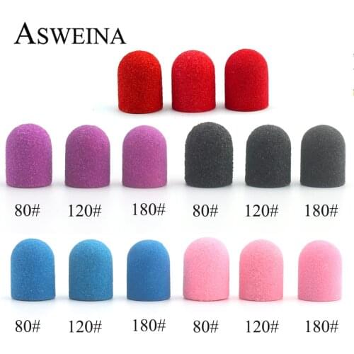 10*15/13*19 Purple Blue Red Nail Sanding Caps With Rubber Gel Remover Cutter Drill Bits Pedicure Cuticle Tools Accessories