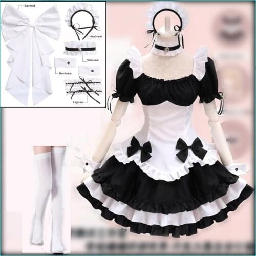 Black White Chocolate Maid Costumes French Bowknot Maid Skirt Girls Woman Amine Cosplay Costume Waitress Party Costumes