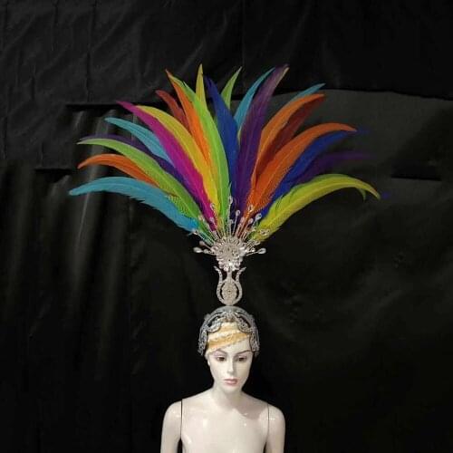 Custom Opening Stage Performance Feather Costume Exaggerated Headdress Ostrich Hair Backboard Dance Team Set Samba Dance Costume