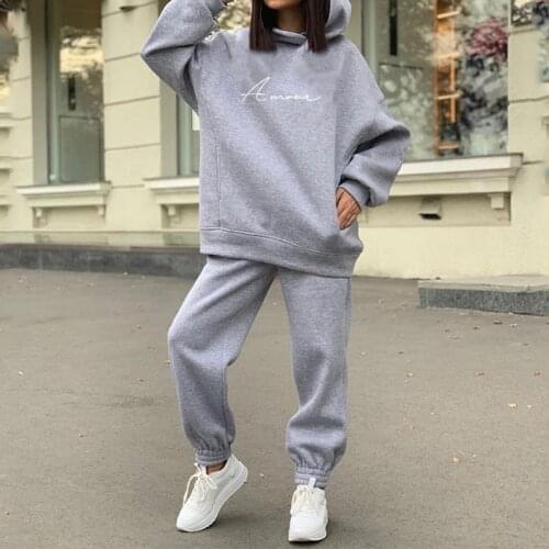 Oversized Womens Tracksuit Letter Print Hoodie Pants Suit Female 2021 Spring Autumn Sportswear Casual Pants Ladies 2 Piece Set
