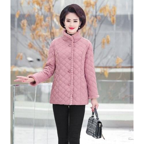 High-end Down Cotton Coat Jacket Middle-aged Womens Coats Autumn Winter Plus Velvet Thick Warm Elegant Outwear Mother dress