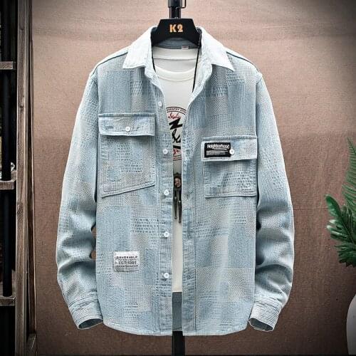 New Hip Hop Plaid Denim Jacket Men Turn-down Collar Retro Jeans Slim Fit Mens Jacket 2021 Autumn Streetwear Mens Denim Jackets