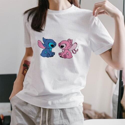Short Sleeve Summer Women T-shirts Disney Kawaii Lilo & Stitch Series Fashion Cartoon New White T Shirts Female Outdoor Dropship