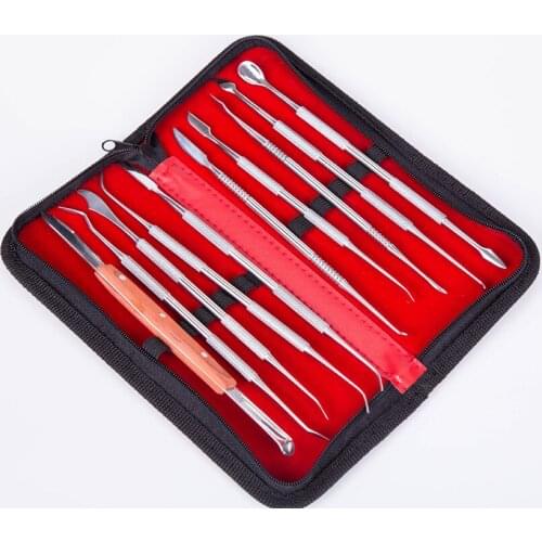 10PCS/Set Stainless Steel Spatula Wax Double-Sided Clay Pottery Sculpting Tool with Storage Bag Portable Dental Knife Tools