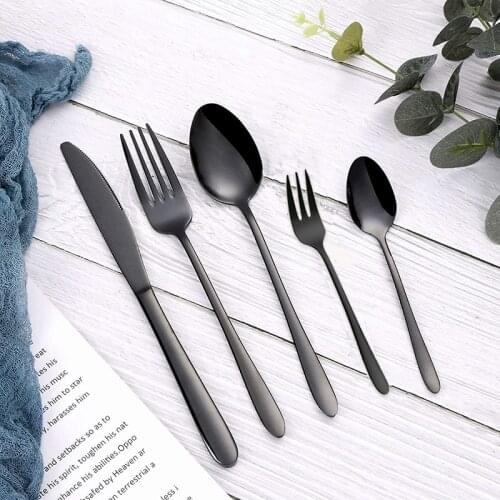 Stainless Steel Black Cutlery Set Dining Knife Salad Fork Cake Spoon Table Dinner Kitchen Sets Device Restaurant Hotel Dinnerwar