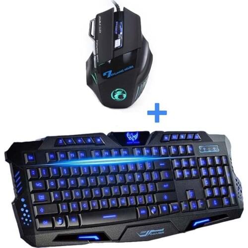 Newest Tri-color USB Wired LED Backlit Laptop Computer Gamer Keyboard Mouse Combo Optical Professional 7 Buttons 5500 DPI Mice