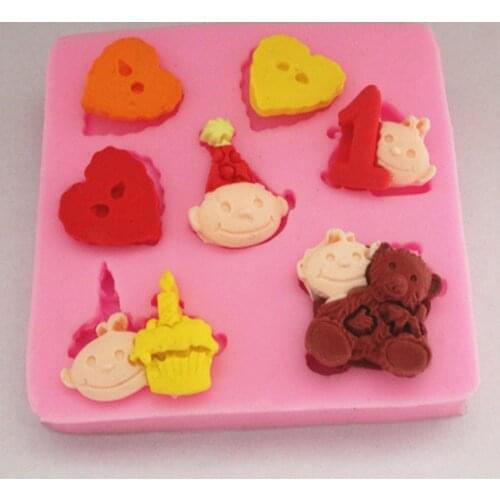 New Cartoont kid &heart bear fondant cake molds soap chocolate mould for the kitchen baking FM152