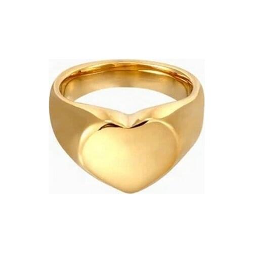 18K Gold IP Plating Stainless Steel Heart Shape Chunky Ring For Women Signet Gold Ring Wedding Jewelry Finger Rings Female