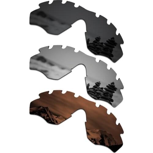 SmartVLT 3 Pieces Polarized Sunglass Replacement Lenses for Oakley M2 Frame Vented Stealth Black & Silver Titanium & Amber Brown