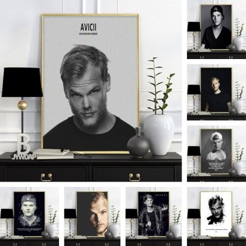 DJ Music Singer Star Avicii Poster EDM Avicii Legend Character Modern Black and White Canvas Painting for Living Room Home Decor