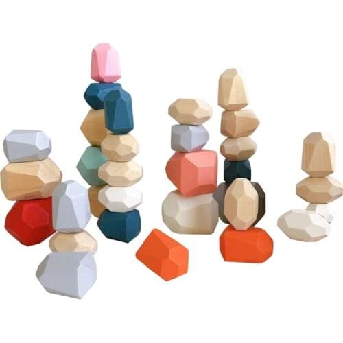 5-32pcs Wooden Sorting Stacking Balancing Stone Rocks Educational Preschool Learning Montessori Toys Building Blocks Game 3