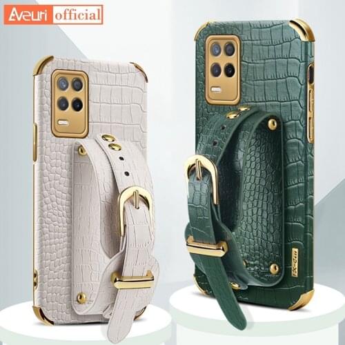 Wrist Strap Phone Case For Realme GT Neo Q3 8 Pro 7 5G Narzo 30 Luxury PU Leather Cover Case For Realme V5 V13 V15 C21 C15 Q2 V3