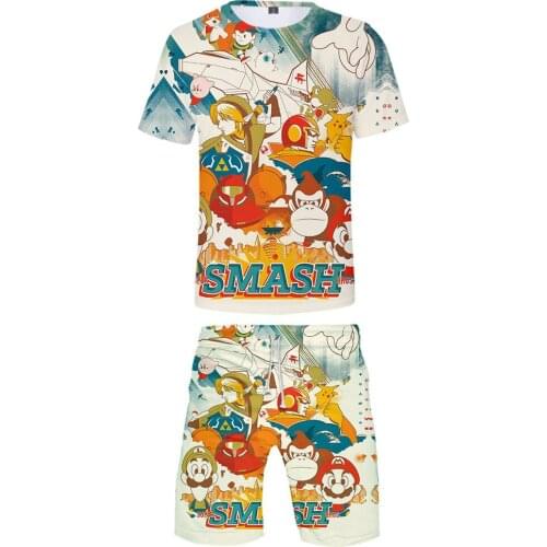 2 to 14 years old Kids Shirt+Shorts Super Smash Bros. Ultimate Tshirt+Shorts Summer Men T-shirt Summer Students Beach Shorts Set