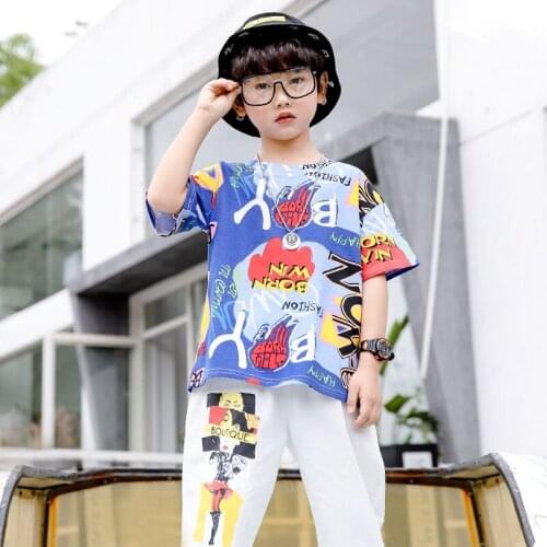 Printed Spring Summer Kids Clothes Suit Baby Boys T-Shirt+ Shorts 2pcs/Set Kids Teenage Top Sport Childrens Day Gift Formal