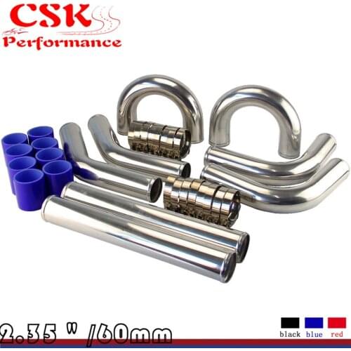Blue 2.36" Inches 60mm Turbo/Supercharger Intercooler Polish Pipe Piping Kit