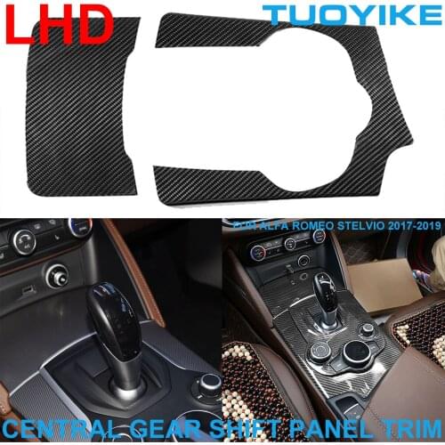 LHD Car Styling Real Dry Carbon Fiber Central Gear Shift Water Cup Holder Panel Trim Cover For Alfa Romeo Stelvio 2017-2019