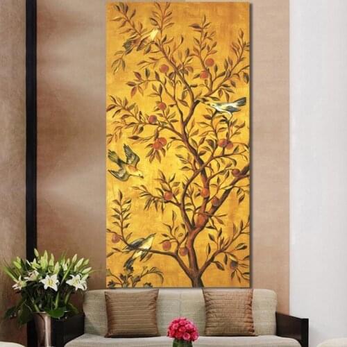 Traditional Fortune Tree and Birds Canvas Painting Posters and Prints Wall Art Pictures Cuadros for Living Room Decoration