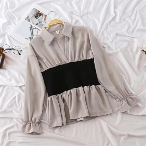 2019 Spring Slim Women Patchwork Blouses Elegant Vintage Office Ladies Chiffon Shirt Summer Long Sleeve Blusas Basic Tops WZ769
