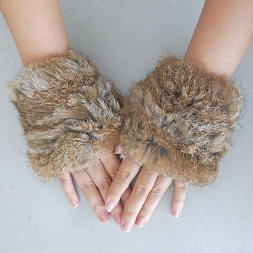 Women Genuine Knitted Rabbit Fur Glove Short Warm Winter Female Real Fur Gloves Fashion Hand Warmer