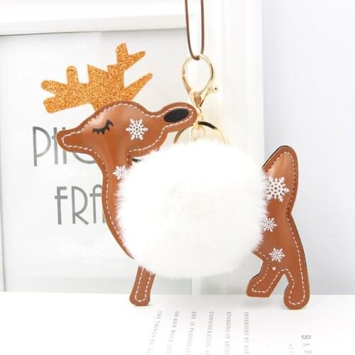 Gold Key Chain Pom Pom Elk Key Rings Cute Ball KeyChain Pompom Gift For Christmas For Women Bag Charms Jewelry S319