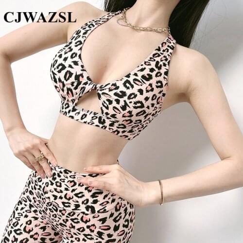 Womens Leopard Print Fitness Running Sports Bra High Stretch Quick-drying Tights Womens Yoga Tops Yoga Clothes