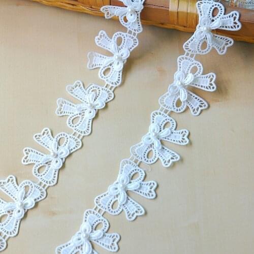 20Yards White Bowknot Pearl Embroidered Lace Trim Fabric Lace Ribbon Handmade DIY Sewing Supplies Craft For Clothes Decoration
