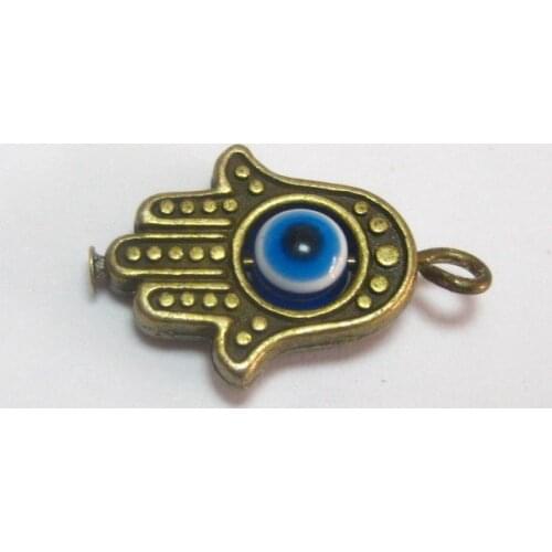 50 Bronze Tone Hamsa Hand EVIL EYE Kabbalah Good Luck Charm Pendants