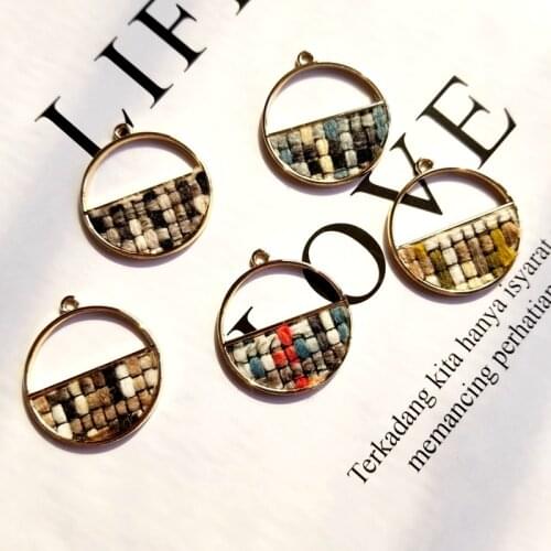 DIY earpiece accessories autumn winter alloy geometric semicircle color wool knitting hollow jewelry pendant