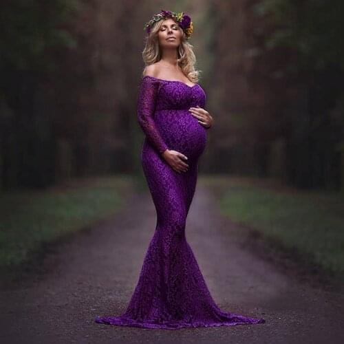 Strapless Maternity Photography Dresses Womens Pregnants Sexy Photography Props Off Shoulders Lace Nursing Long Dress Платье
