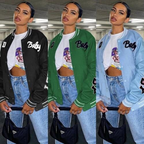 Biggorange 2021 autumn and winter new Baby Letter fashion casual oversized coat outerwear women ins Long Sleeve Baseball Jacket