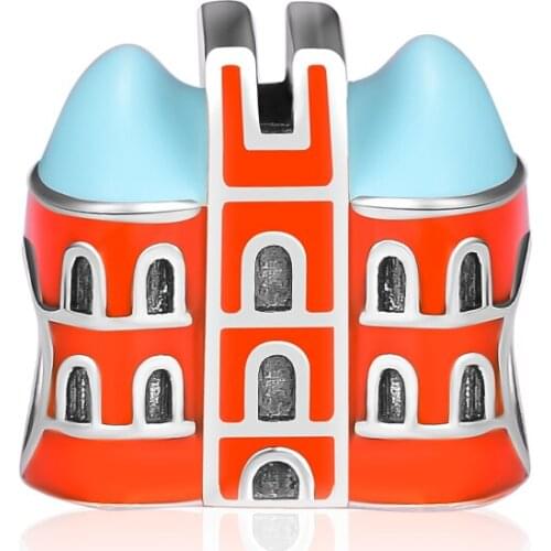 Fits for Pandora Charms Bracelets Sweet House Beads with Blue & Orange Enamel 100% 925 Sterling Silver Jewelry Free Shipping