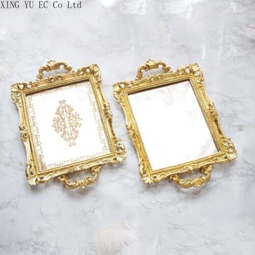 European Retro Carved Double Ear Tray Decoration Creative Mirror Tray Home Storage Tray Antique Home Decoration Accessories